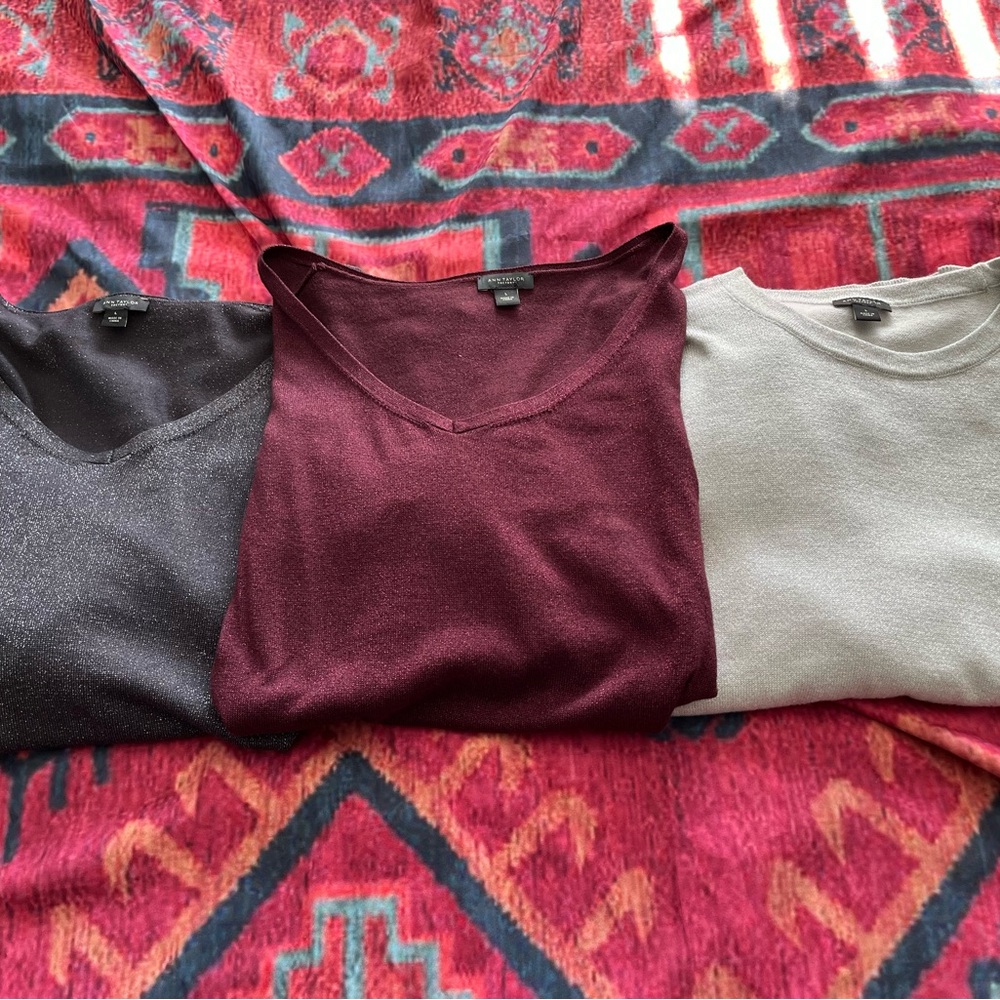 Ann Taylor Long Sleeve Tops - Black, Burgundy, Cream